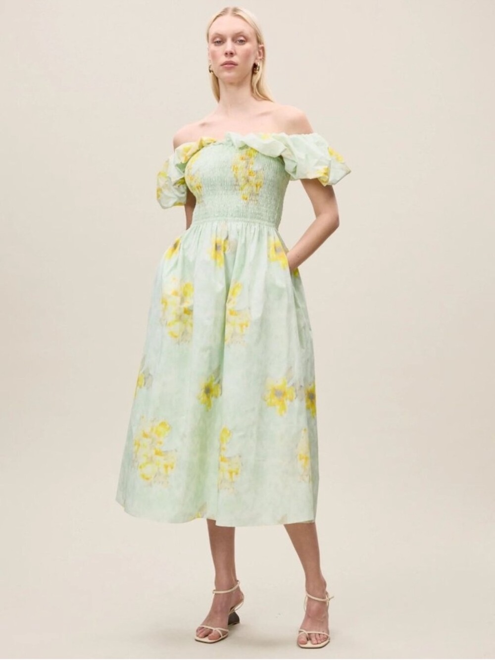 Rebecca Taylor Yara Dress Mint Floral Puff Sleeve Cottagecore Summer